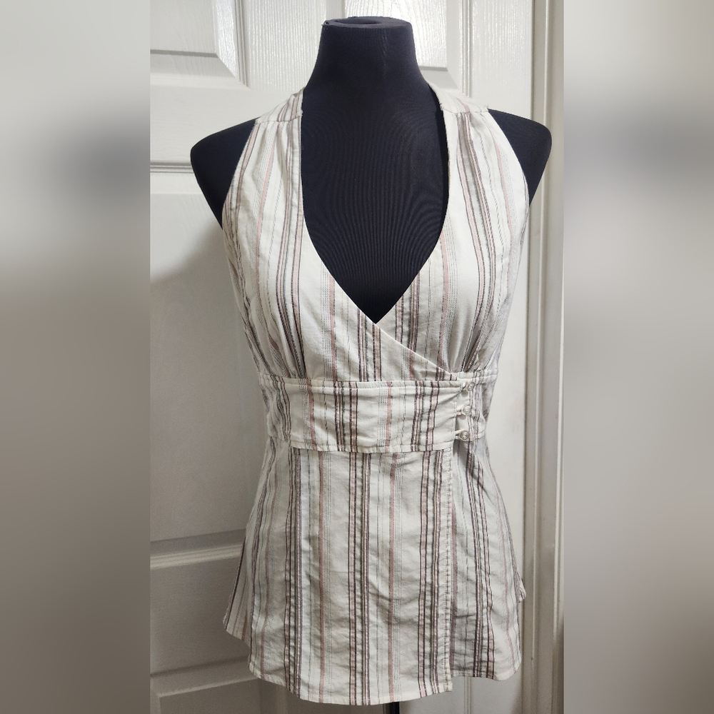 Rampage Stretchy Wrap Button Front Halter Top Junior's Size Large